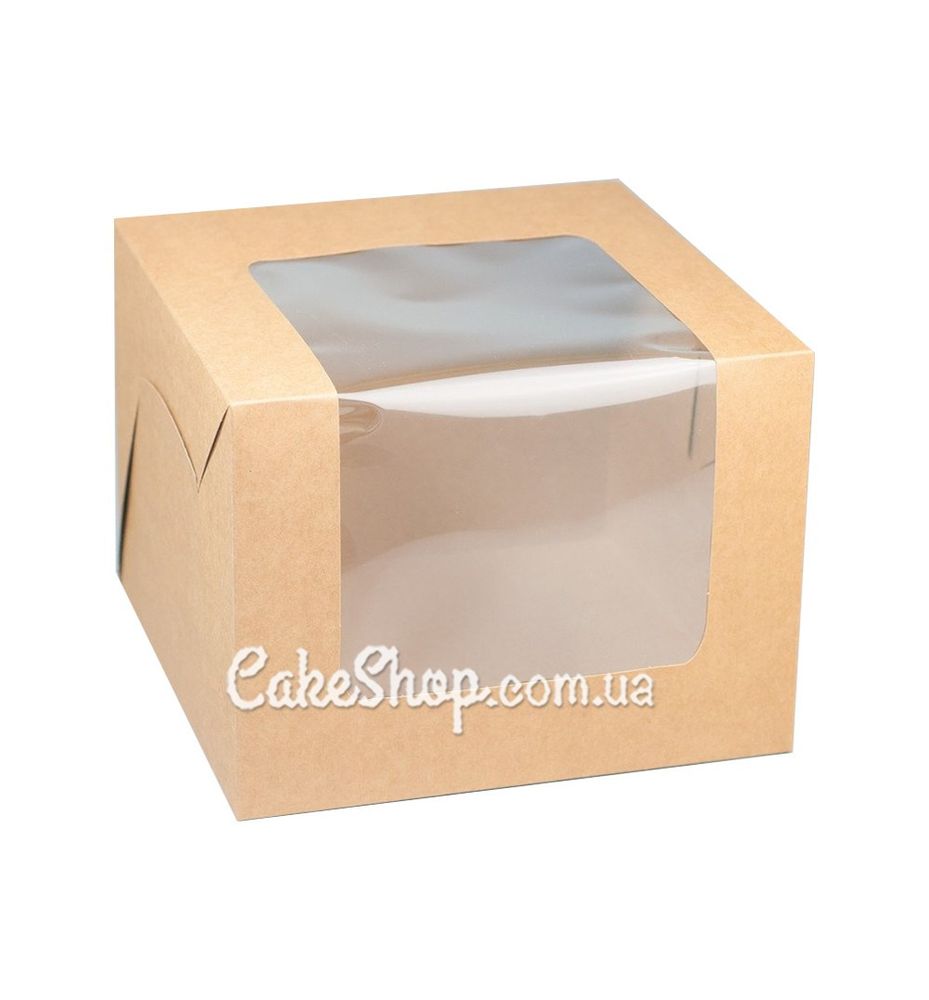 Коробка для торта Крафт з вікном, 20х20х15 см - фото