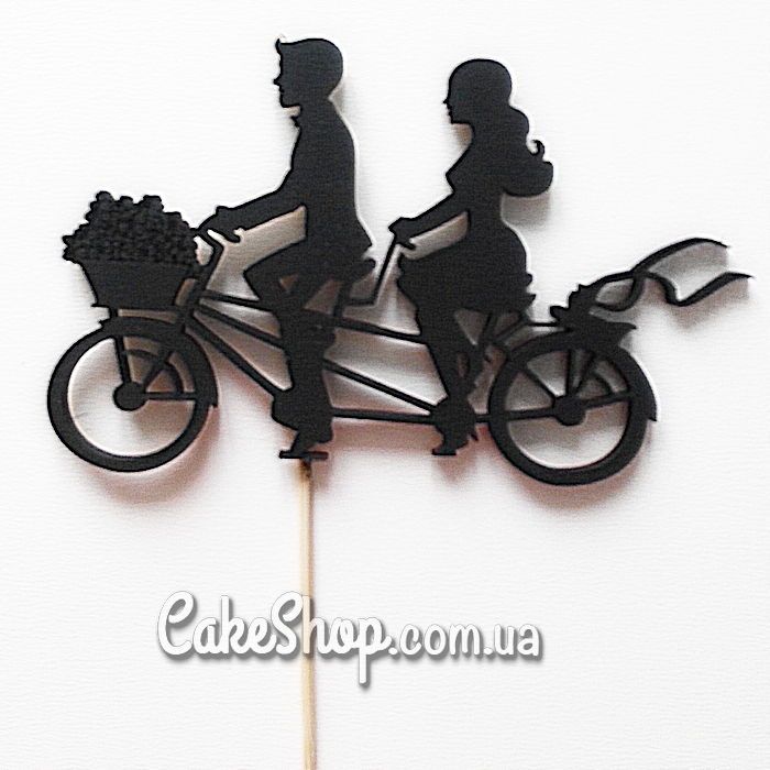 Деревянный топпер для декора Пара на велосипеде черный - фото