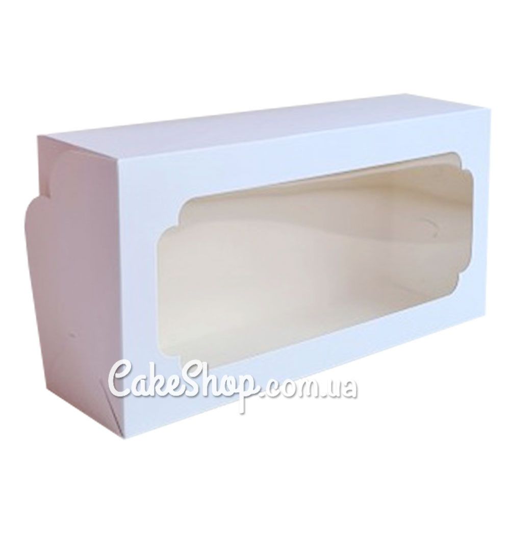 ⋗ Коробка для рулета, штоллена с фигурным окном Белая, 15x30x9 см купить в Украине ➛ CakeShop.com.ua, фото