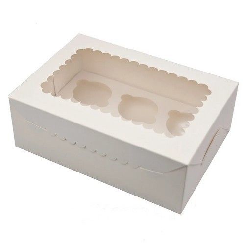 Коробка на 6 кексов с ажурным окном Белая, 25,5х18х9 см - фото