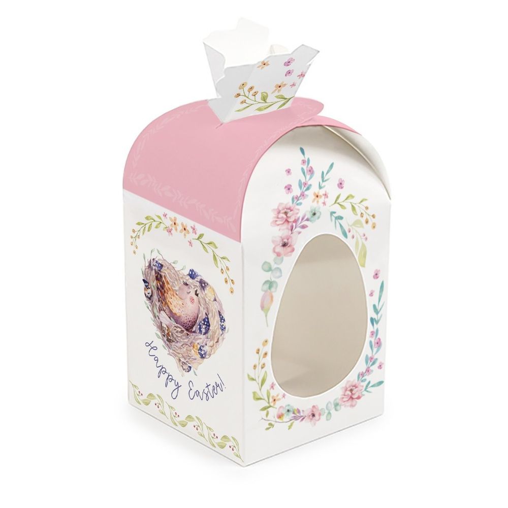 Коробка для пасхальных куличей 11х11х14 см, Птичка розовая - фото