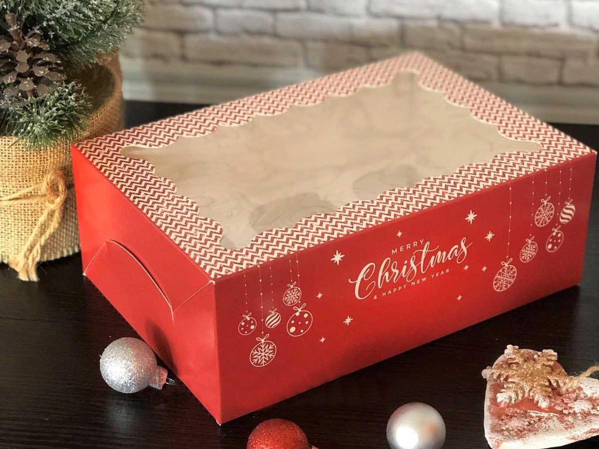 ⋗ Коробка на 6 кексів з прозорим вікном Christmas, 25х17х9 см купити в Україні ➛ CakeShop.com.ua, фото