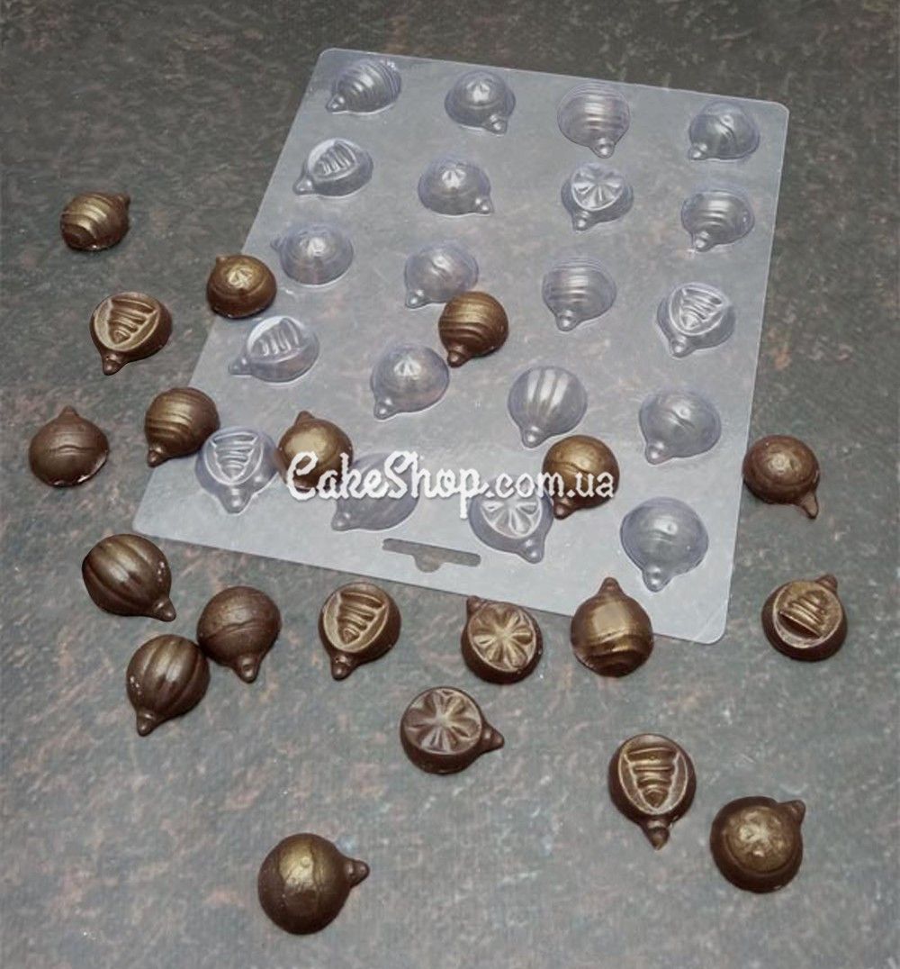 ⋗ Пластиковая форма для шоколада Новогодние шары, d 2см купить в Украине ➛ CakeShop.com.ua, фото
