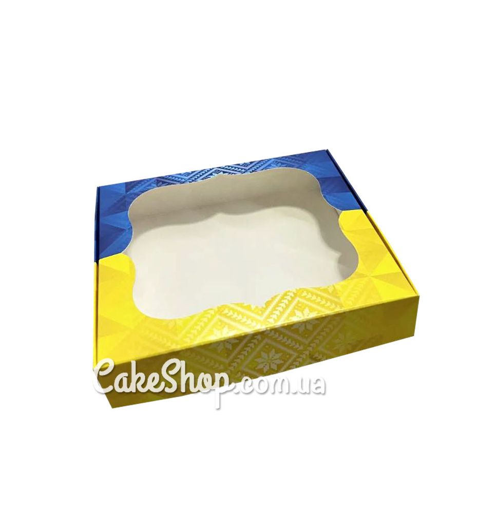 Коробка для пряників з фігурним вікном Синьо-жовта, 15х15х3 см - фото