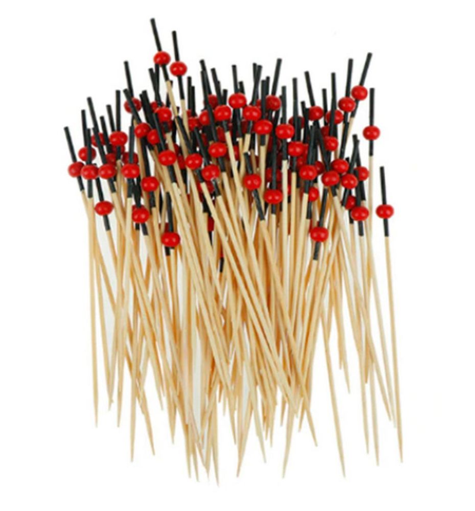 Шпажка дерев'яна для канапе з червоною перлиною L 90 мм (уп 50 шт) - фото
