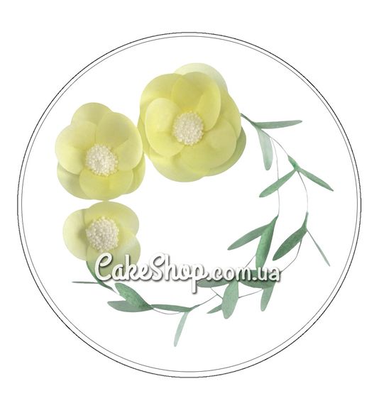 ⋗ Вафельний набір, Квіти з листочками Жовті з м'ятним ТМ Іриска купити в Україні ➛ CakeShop.com.ua, фото
