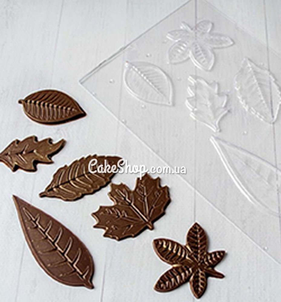 Пластиковая форма для шоколада Листья микс - фото