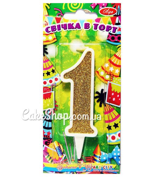 ⋗ Тортова свічка цифра Класика золото - 1 купити в Україні ➛ CakeShop.com.ua, фото