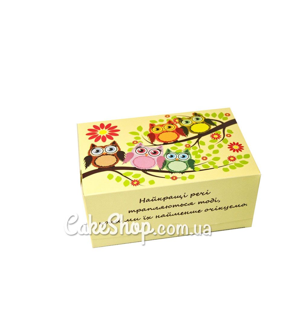 ⋗ Коробка-контейнер для десертів Совушки лайм, 18х12х8 см купити в Україні ➛ CakeShop.com.ua, фото