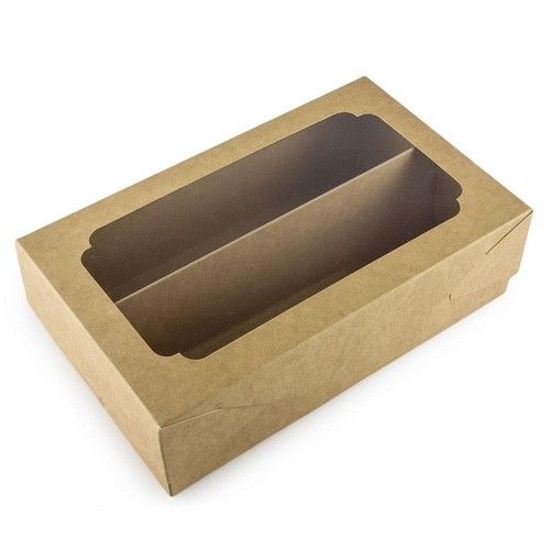 Коробка для макаронс, зефира с окошком Крафт, 20х12х6 см - фото