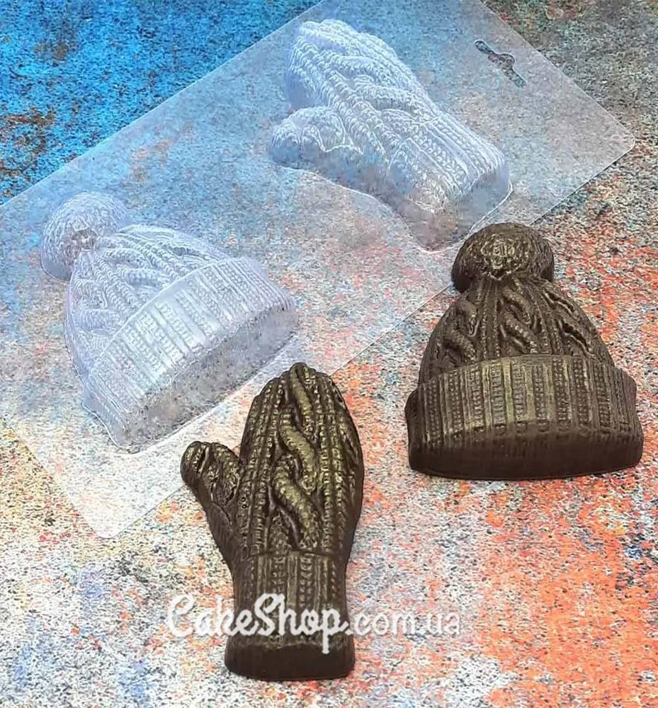 Пластиковая форма для шоколада Шапочка и рукавичка - фото