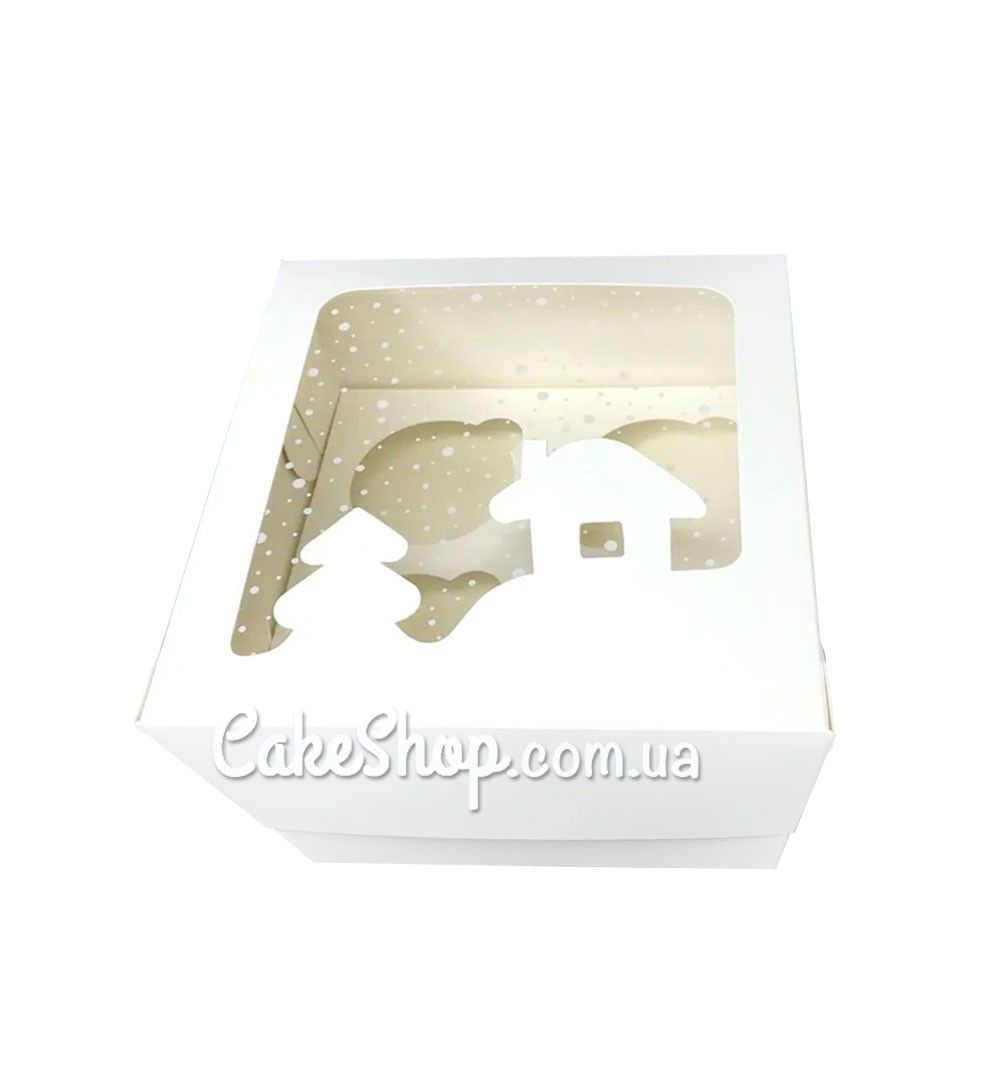 ⋗ Коробка на 4 кекси з будиночком Біла, 17х17х9 см купити в Україні ➛ CakeShop.com.ua, фото