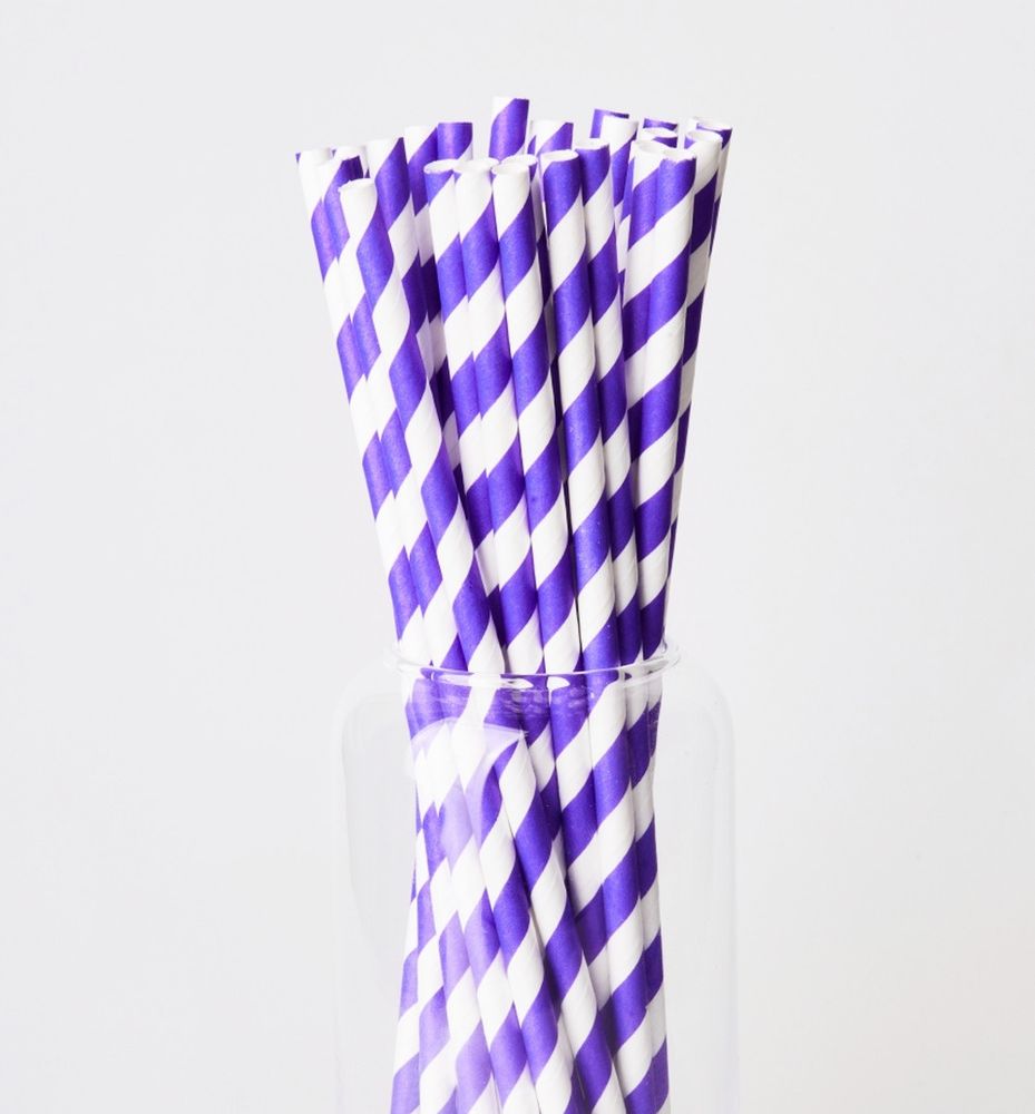 Трубочки бумажные фиолетовая полоска 200 мм - фото
