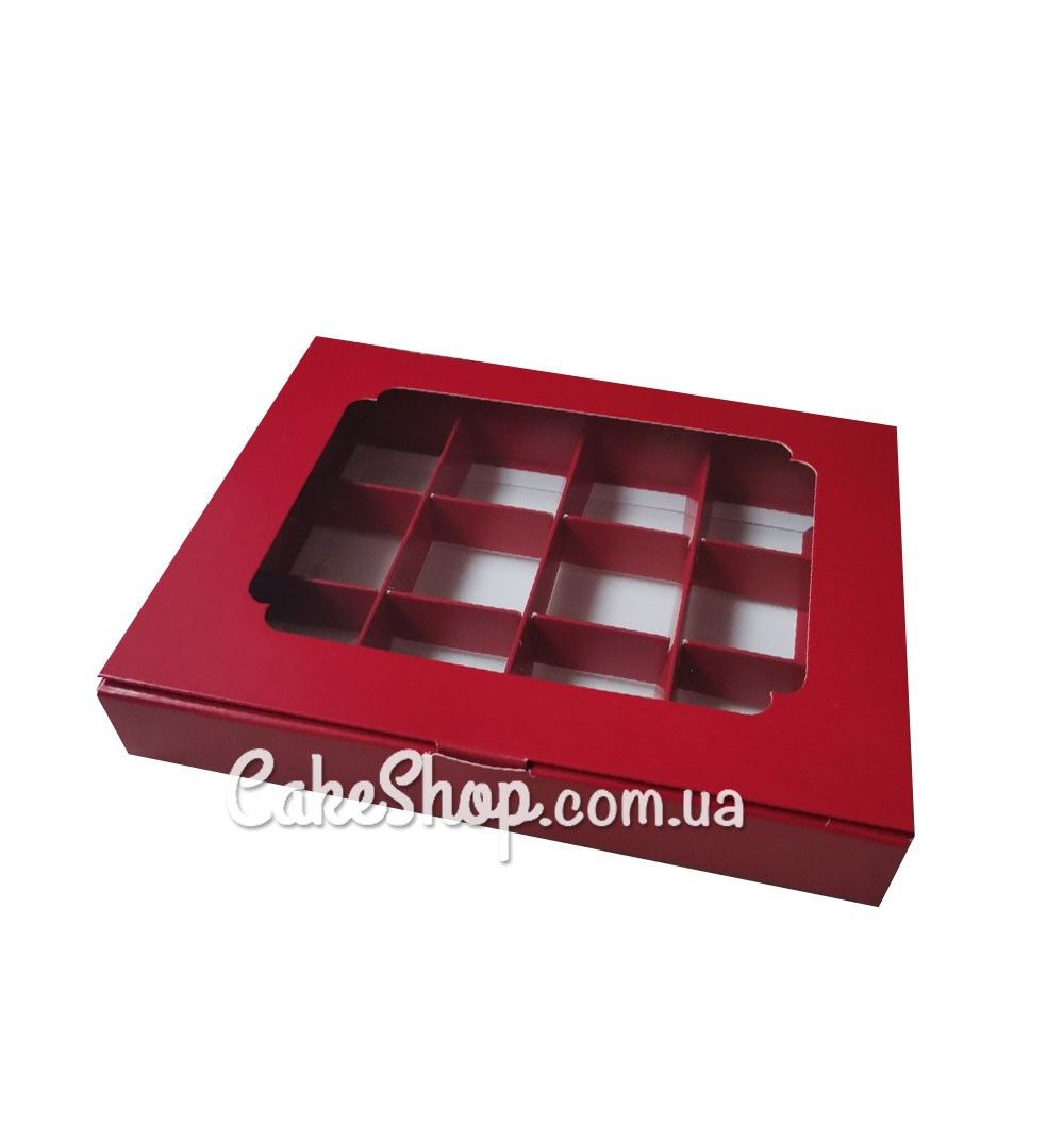 ⋗ Коробка на 12 конфет с окном Красная, 20х15,6х 3 см купить в Украине ➛ CakeShop.com.ua, фото