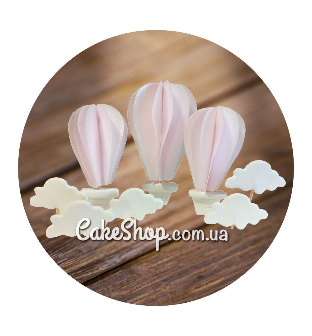 ⋗ Вафельний декор Повітряні кулі з хмаринками Рожеві ТМ Іриска купити в Україні ➛ CakeShop.com.ua, фото