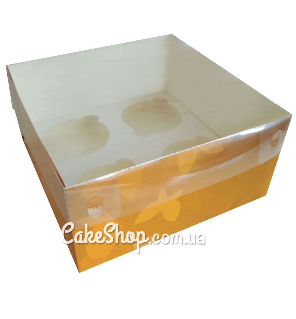 ⋗ Коробка для десертів з прозорою кришкою Золота, 16х16х8 см купити в Україні ➛ CakeShop.com.ua, фото