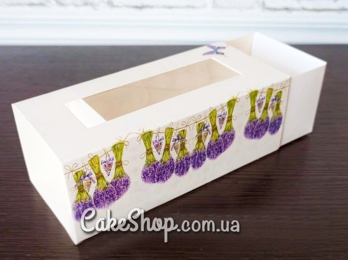 ⋗ Коробка для макаронс, цукерок, безе з прозорим вікном Лаванда, 14х5х6 см купити в Україні ➛ CakeShop.com.ua, фото