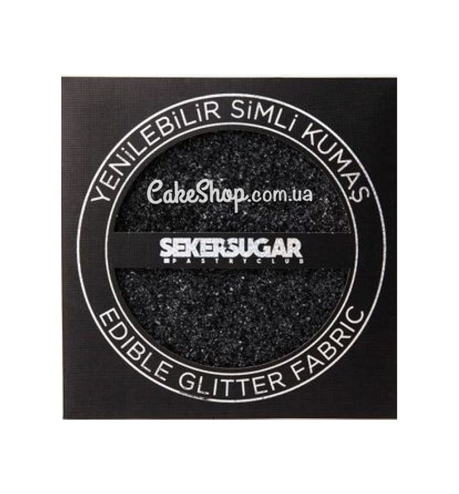Глитерная ткань Sekersugar черная, 15х15 см - фото