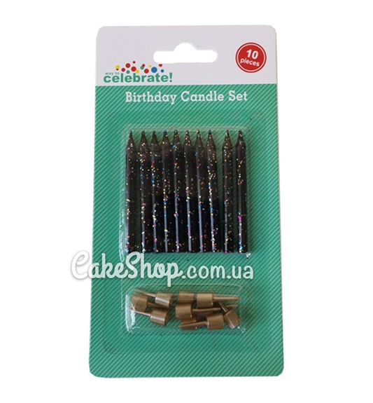 ⋗ Свічки тортові Чорні з блискітками, 6 см купити в Україні ➛ CakeShop.com.ua, фото