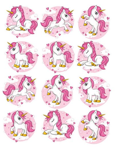 ⋗ Вафельна картинка для капкейків Єдиноріжки 2 купити в Україні ➛ CakeShop.com.ua, фото