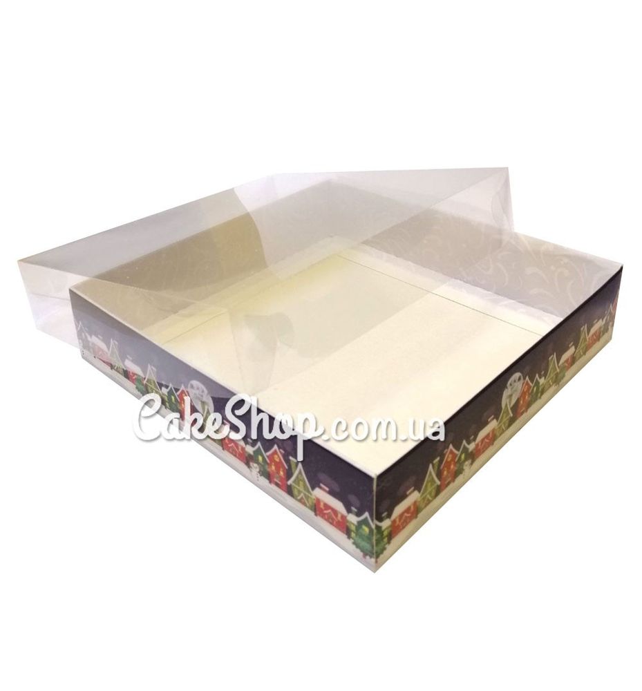 Коробка для пряников с прозрачной крышкой Домики, 16х16х3,5 см - фото
