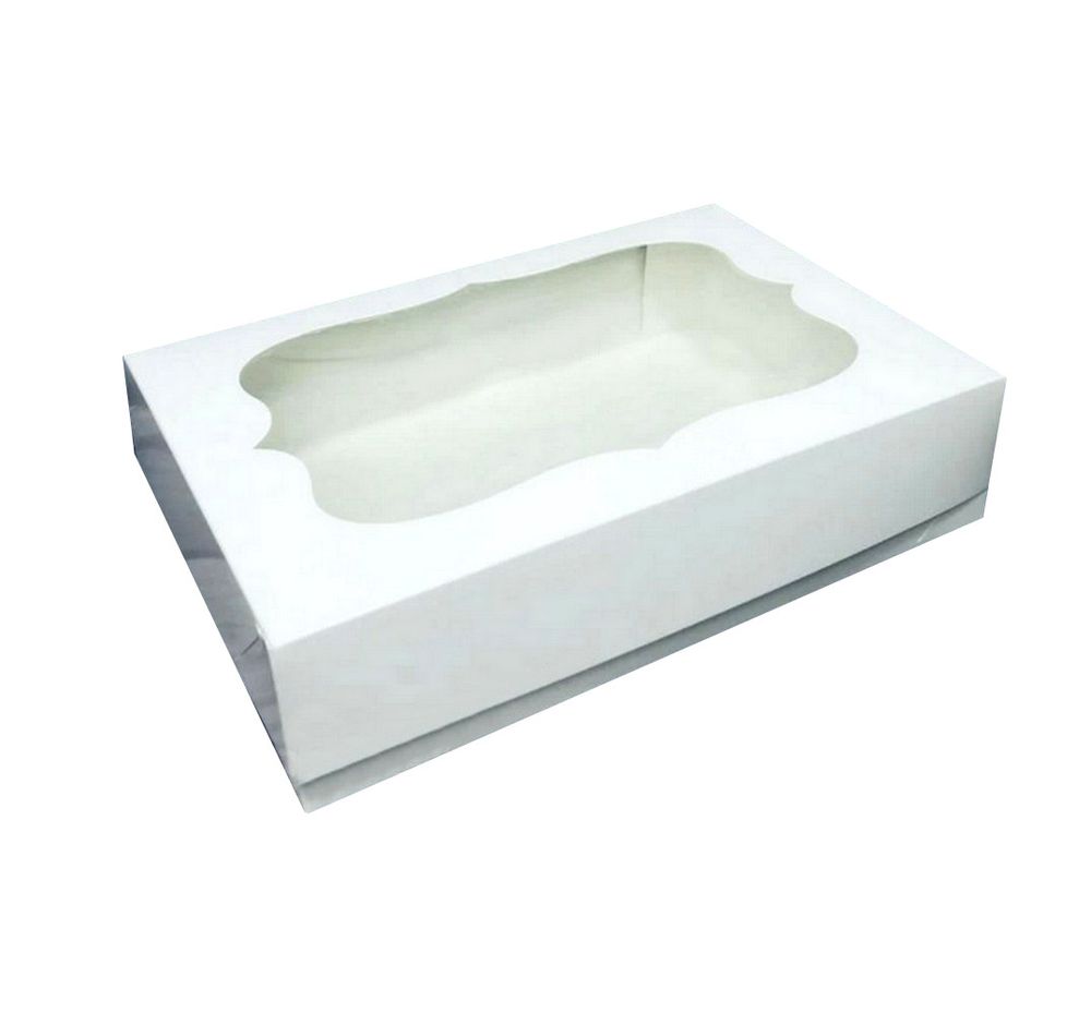 Коробка для эклеров, зефира с фигурным окном Белая, 25х17х6 см - фото