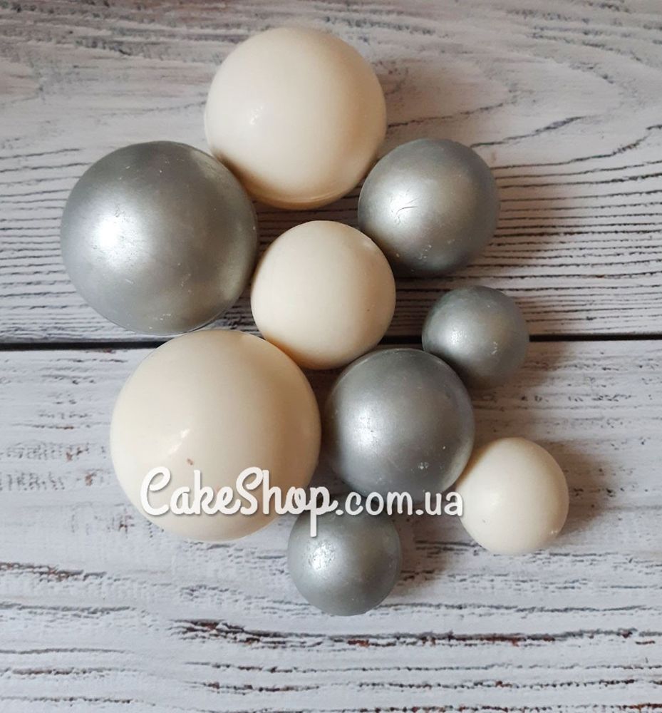 Набор шоколадных шариков белые/серебро, 9шт - фото