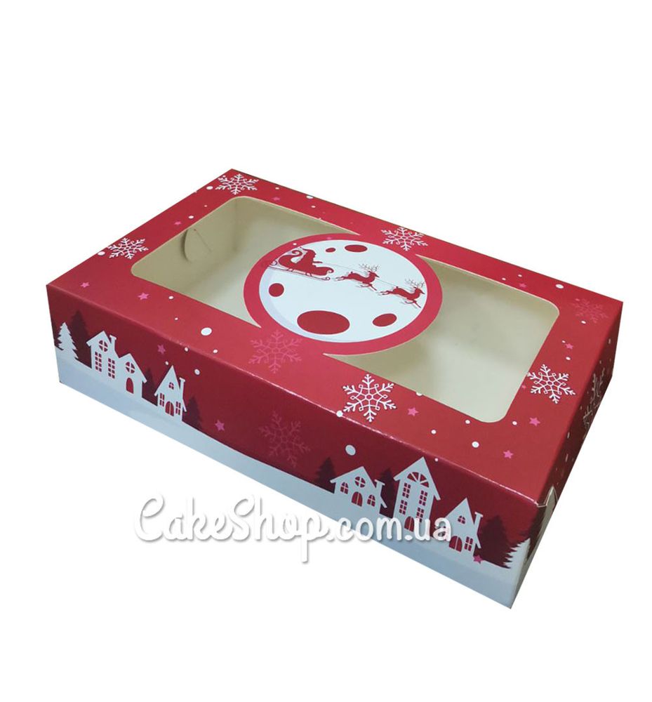 Коробка для эклеров, зефира с окном Новогодняя красная, 20х11,5х5 см - фото