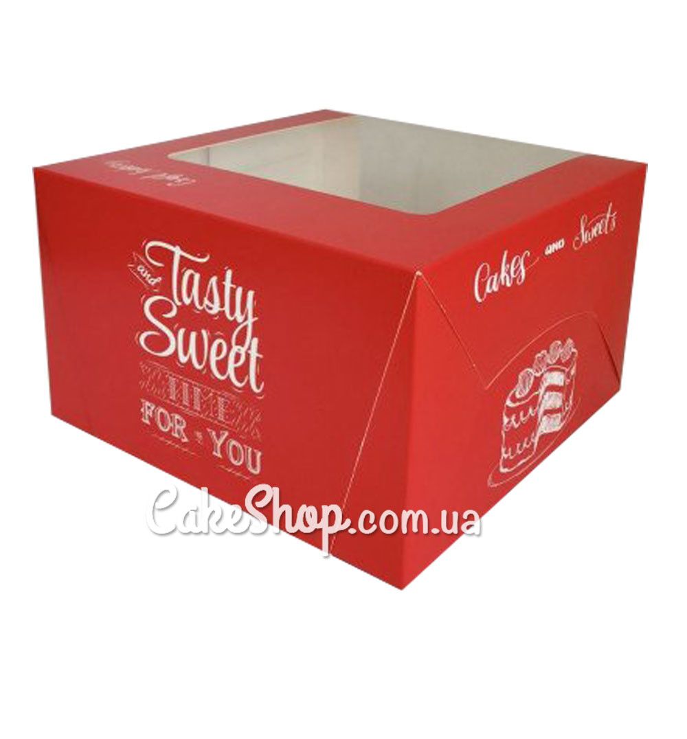 ⋗ Коробка для торта Червона з віконцем, 25х25х15см купити в Україні ➛ CakeShop.com.ua, фото