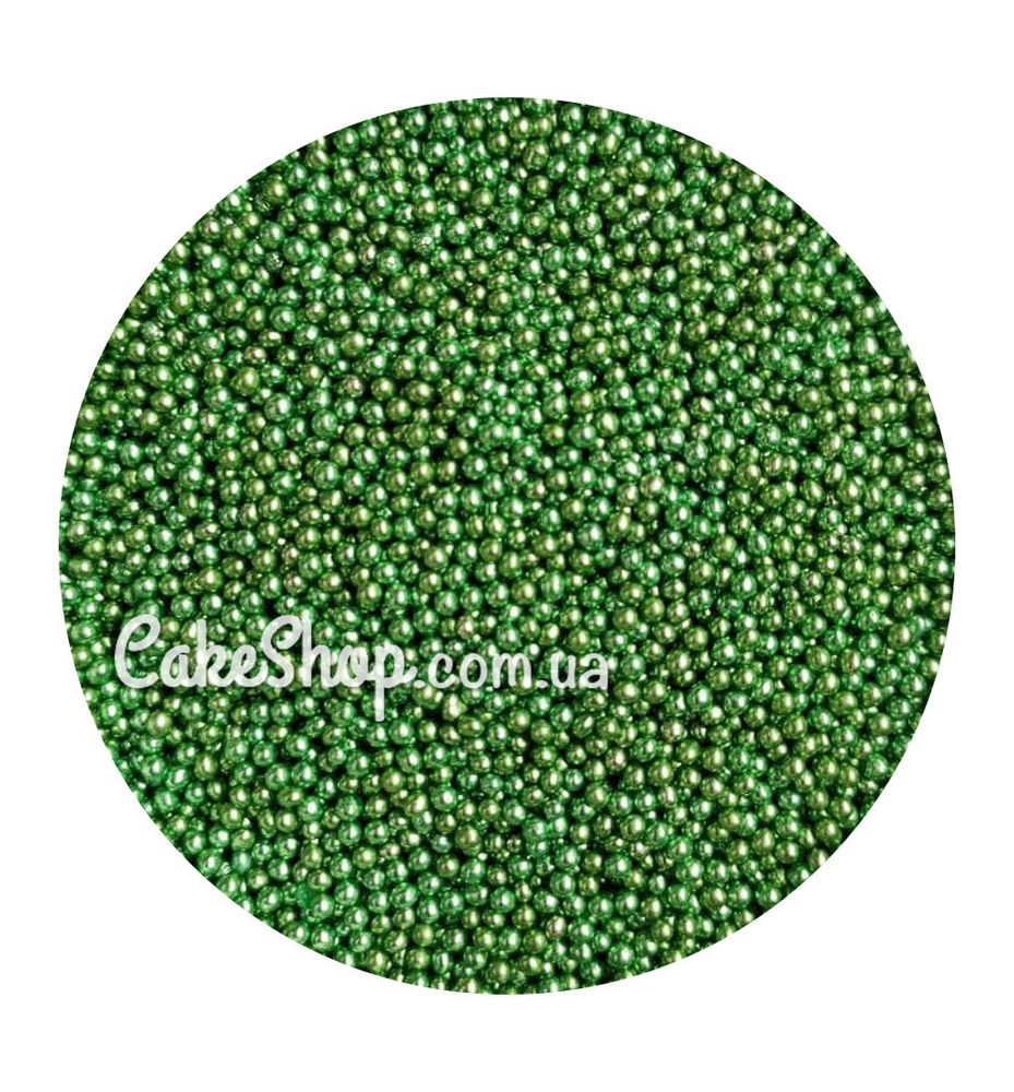 Посыпка шарики металлик Зеленые 1 мм, 50 г - фото