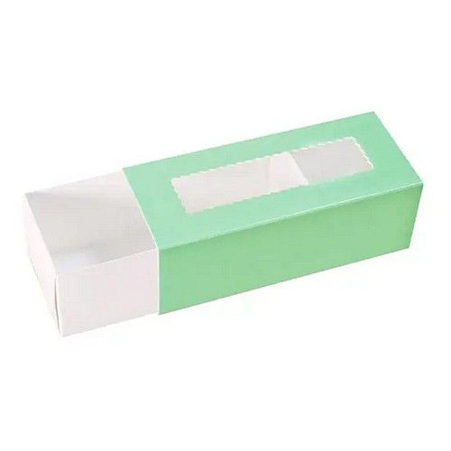 Коробка для макаронс, конфет, безе с прозрачным окном Мятная, 14х5х6 см - фото