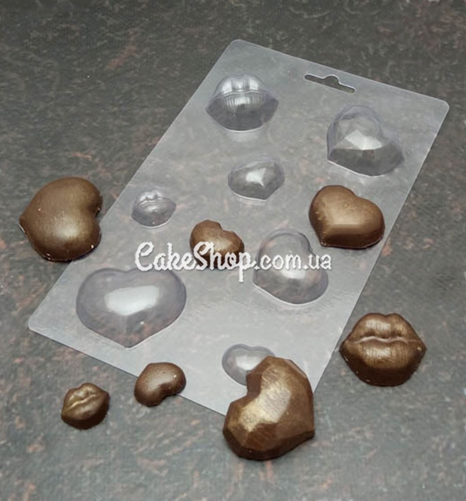 Пластиковая форма для шоколада набор Сердец и Губ - фото