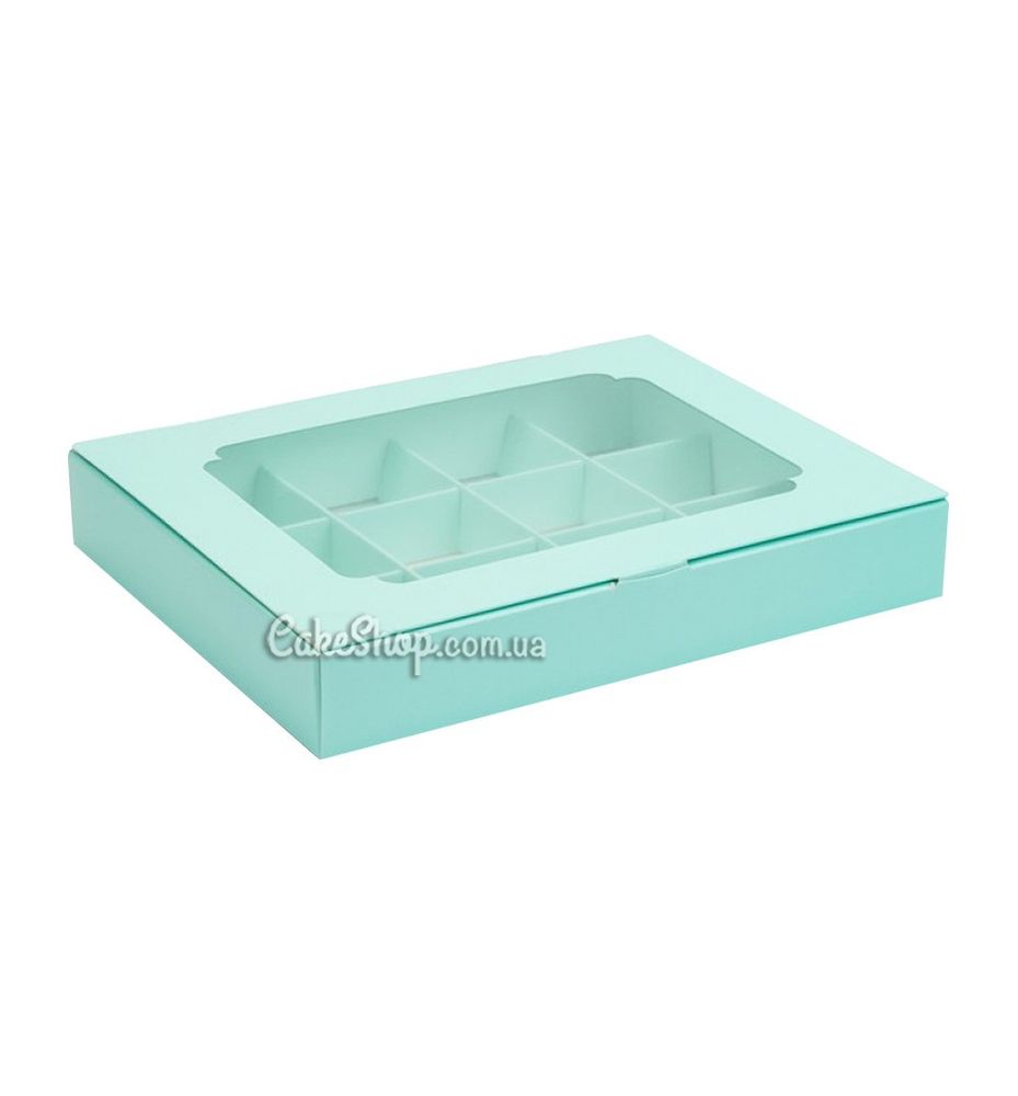 Коробка на 12 конфет с окном Тиффани, 20х15,6х 3 см - фото