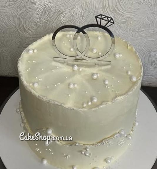 ⋗ Акриловий топпер DZ Обручки малі з камінцем срібло купити в Україні ➛ CakeShop.com.ua, фото