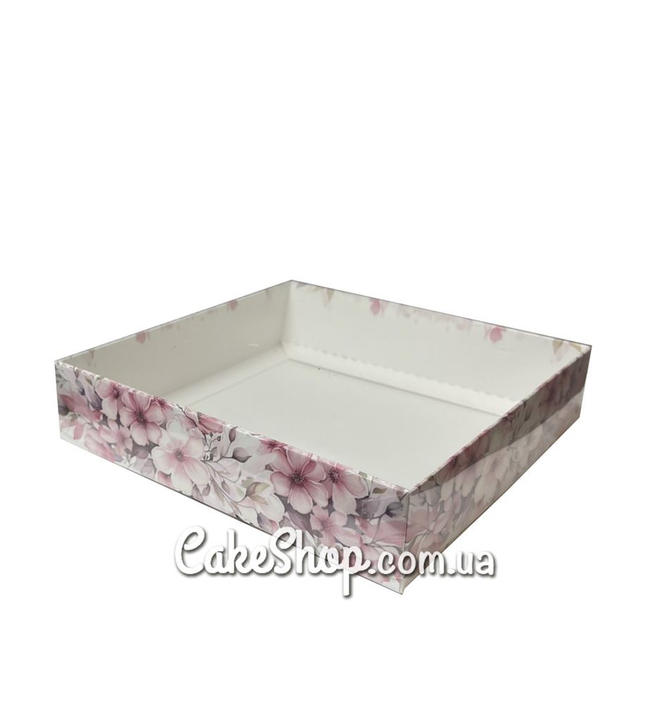 Коробка для пряников с прозрачной крышкой Розовые цветы, 16х16х3,5 см - фото