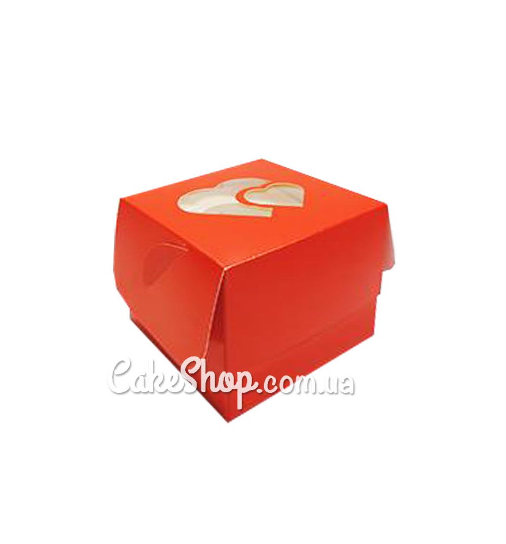 ⋗ Коробка для 1 кексу з серцем Червона, 10х10х9 см купити в Україні ➛ CakeShop.com.ua, фото