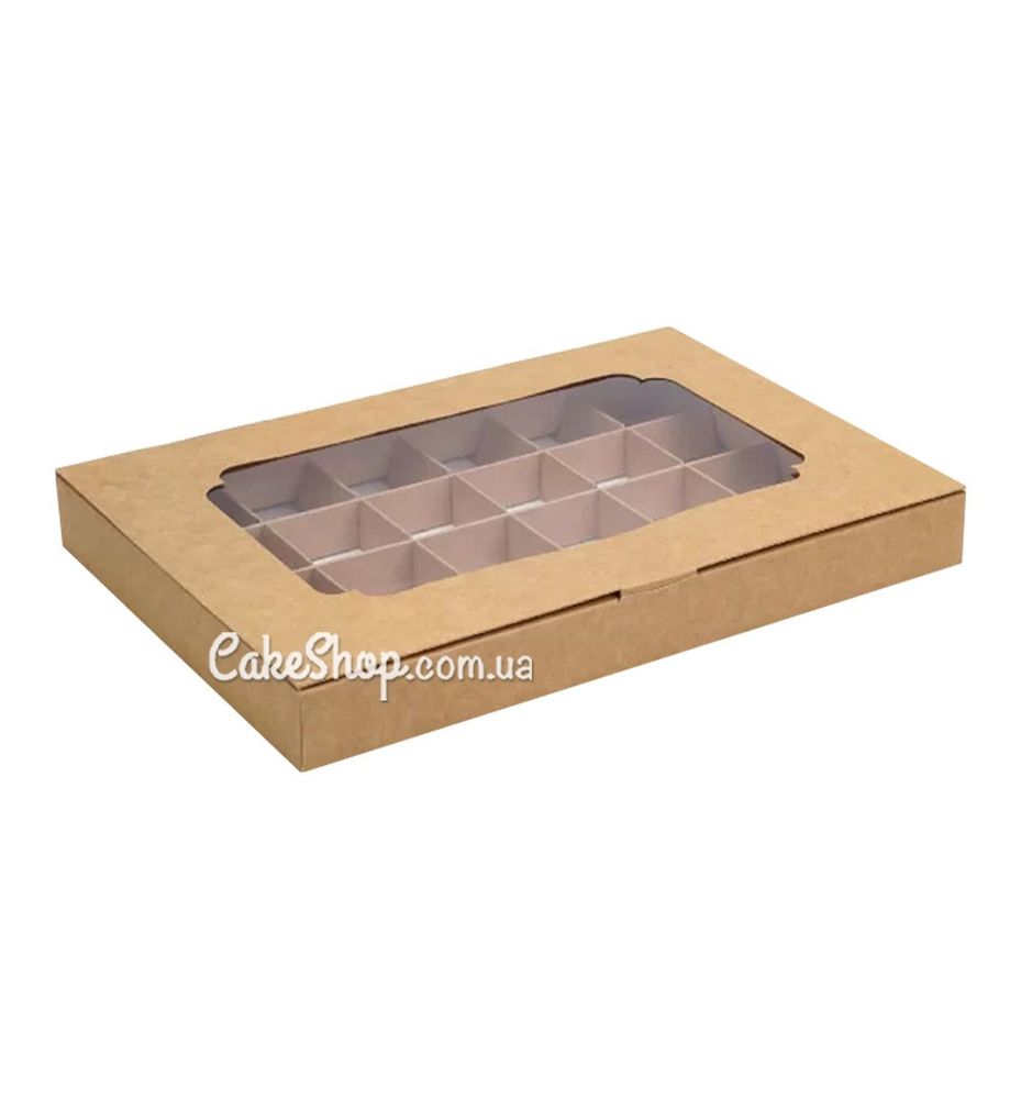 Коробка на 24 конфеты с окном Крафт, 27х18,5х3 см - фото