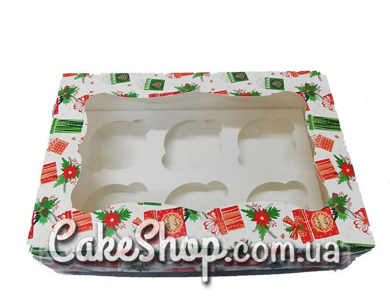 ⋗ Коробка на 6 кексів з прозорим вікном Принт Подарунок, 26х26х9 см купити в Україні ➛ CakeShop.com.ua, фото