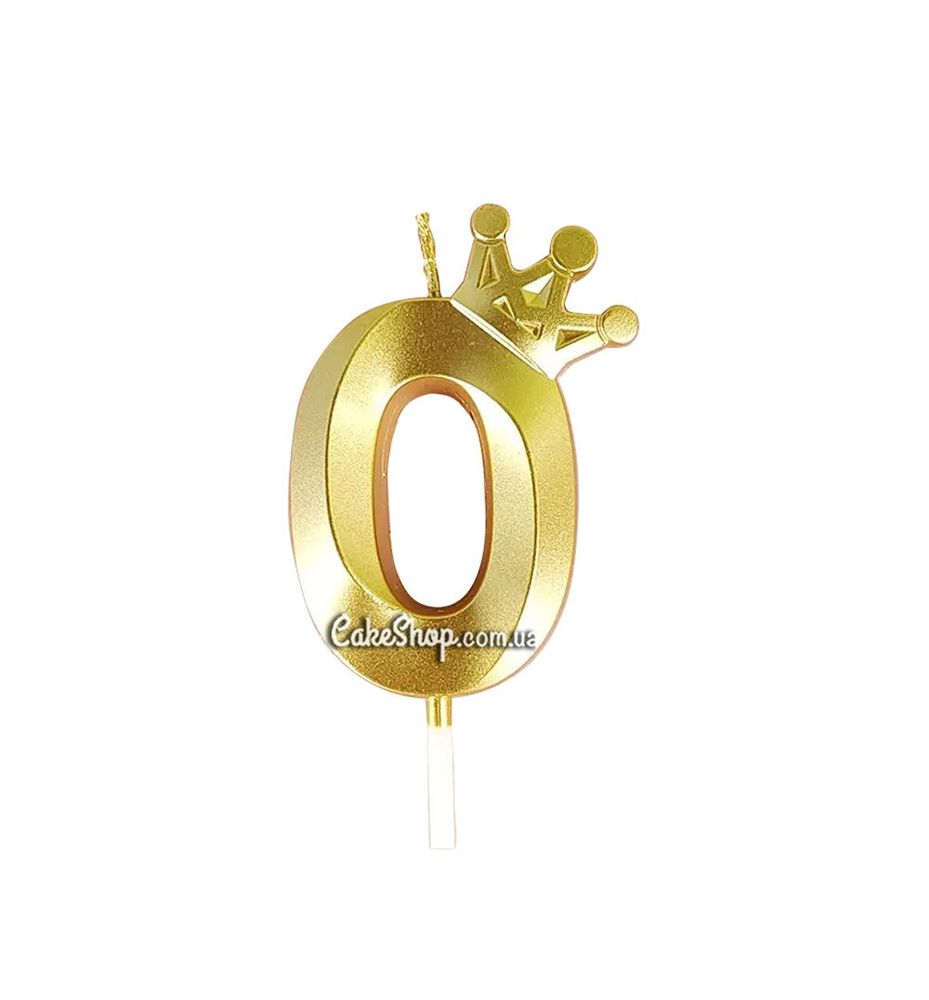 Тортова свічка цифра з короною золото - 0 - фото