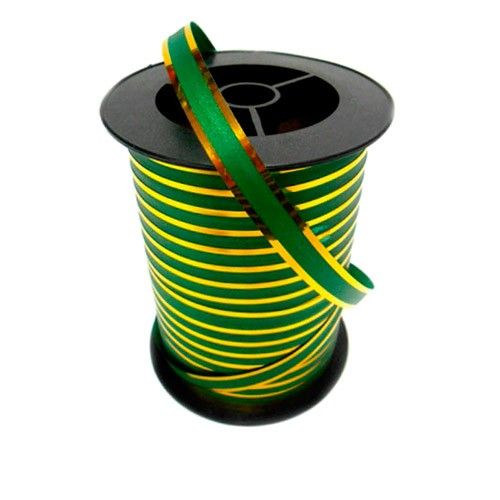Стрічка пакувальна металізована колір зелений із золотою смугою - фото