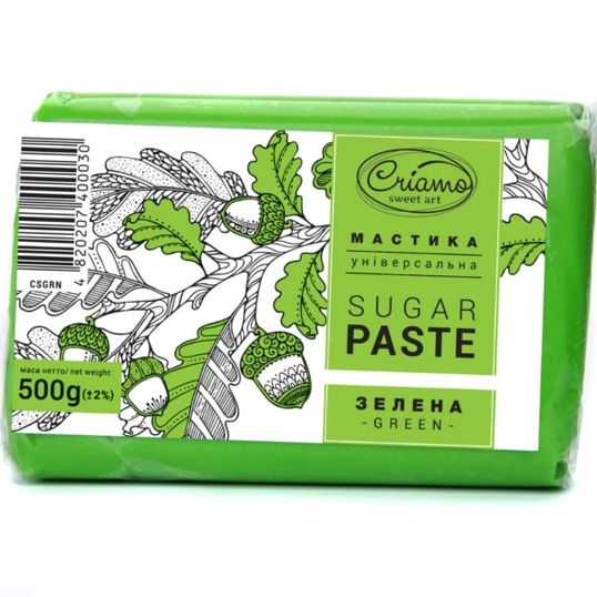 ⋗ Мастика Criamo для обтягування, Універсальна зелена, 0,5 кг купити в Україні ➛ CakeShop.com.ua, фото