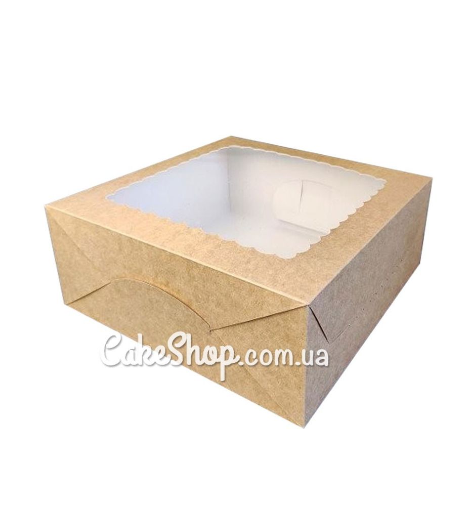 Коробка с прозрачным окном для чизкейка, торта Ажурная крафт, 25х25х10 см - фото