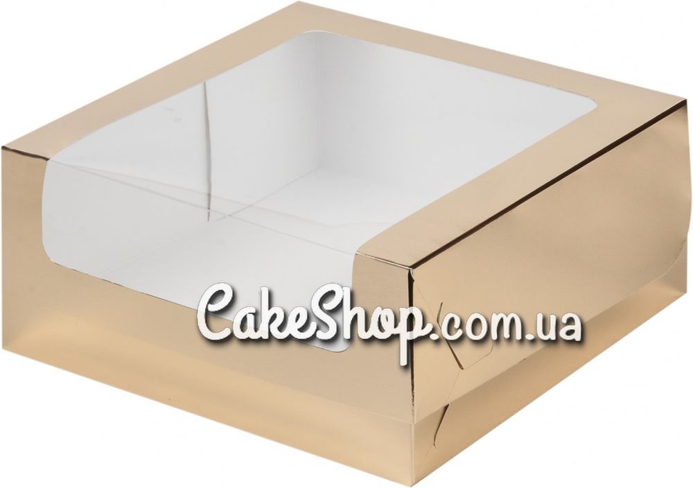 Коробка для торта Золотая с окошком, 25х25х15см - фото