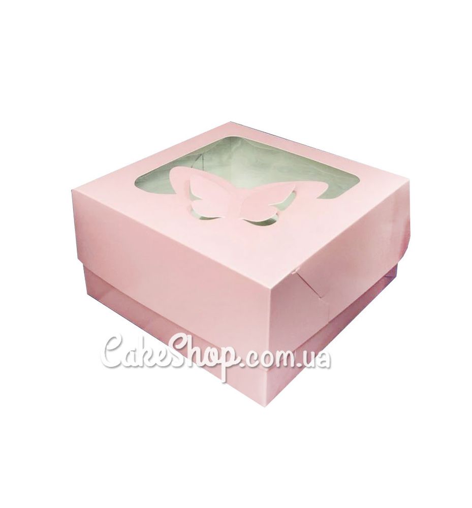 Коробка на 4 кекса с бабочками Пудра, 17х17х9 см - фото