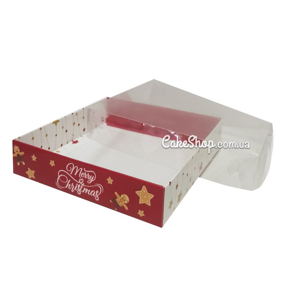 ⋗ Коробка для пряников с прозрачной крышкой Новогодняя красная, 16х16х3,5 см купить в Украине ➛ CakeShop.com.ua, фото