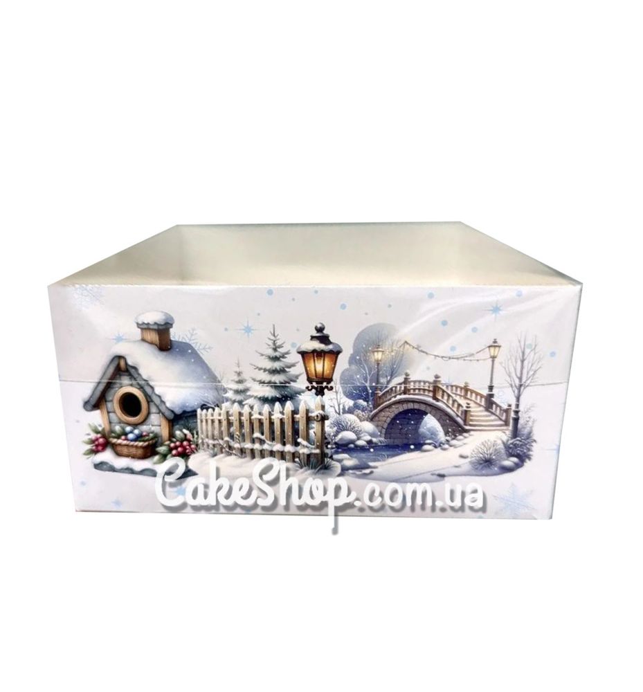 Коробка на 4 кекси з прозорою кришкою Зимова, 16х16х8 см - фото