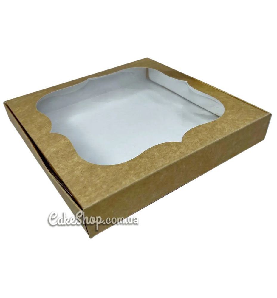 Коробка для печенья с фигурным окном Крафт, 20х20х3 см - фото