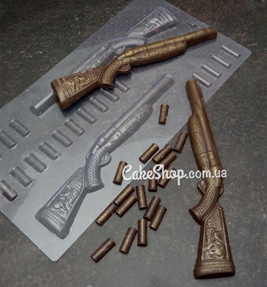 Пластиковая форма для шоколада 3D Ружье с патронами - фото