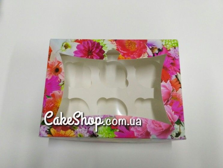 ⋗ Коробка на 6 кексів з прозорим вікном Хризантема, 25х18х9 см купити в Україні ➛ CakeShop.com.ua, фото