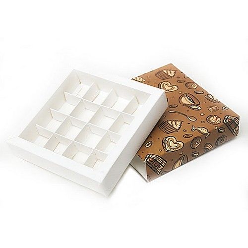 ⋗ Коробка-пенал на 16 конфет без окна Темный фон, 18,5х18,5х4,2 см купить в Украине ➛ CakeShop.com.ua, фото
